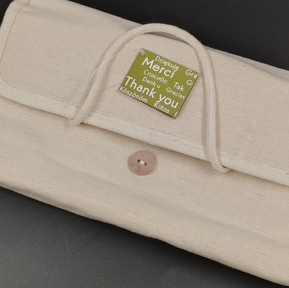 FREE w/ Purchase Beige Canvas Hanging Travel Cosmetic Bag w/ Wood Button Closure - Picture 8 of 9